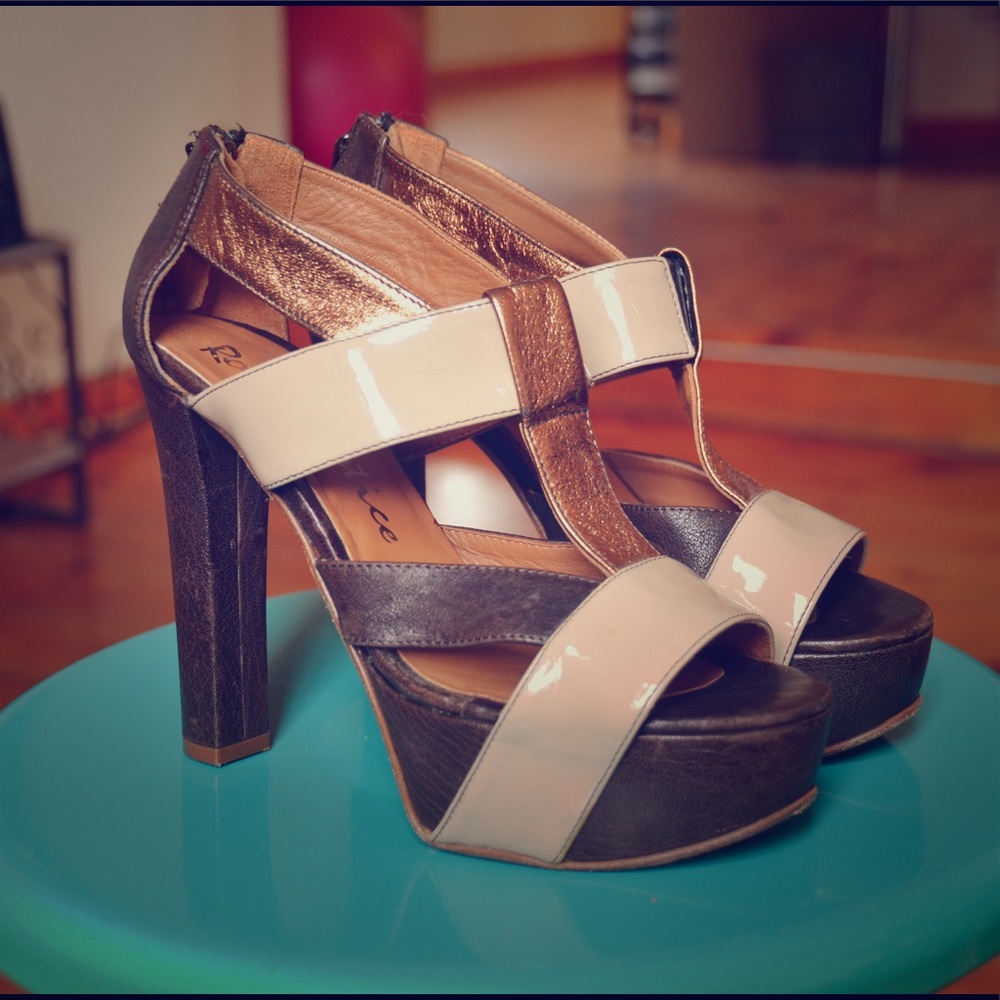 Brown/Tan Platform Open Toe Pumps